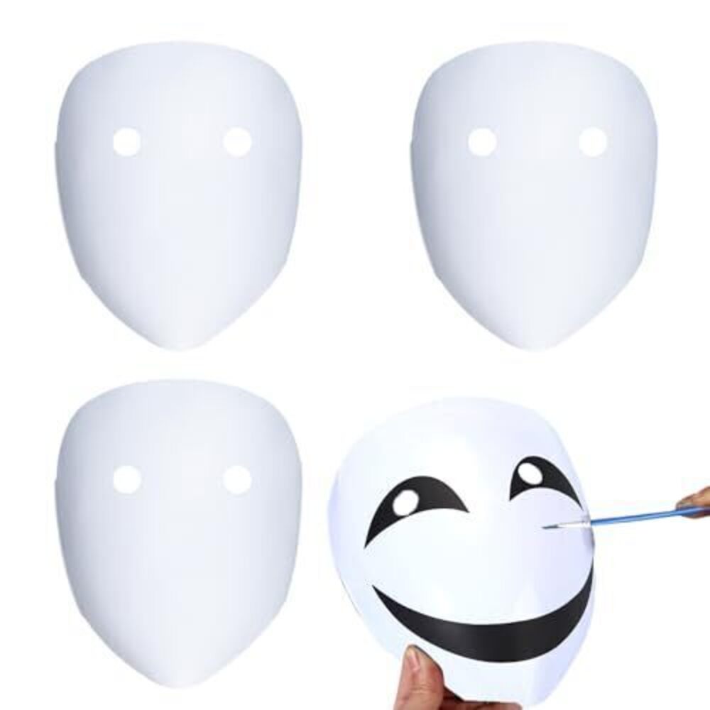 5964 4 Pcs Plastic Blank Paintable Full Face Masquerade Mask White Diy Mask